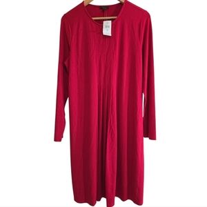 NWT J. Jill Wearever Collection Red Pleated Front Midi Dress Medium Long Sleeves